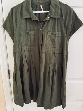 Free People Ronnie Poplin Mini Dress Garden Snake Green NWT Sz S Boho